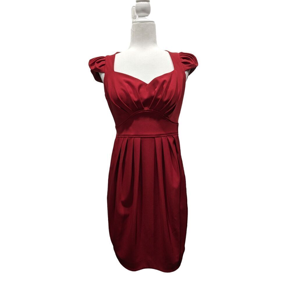 New! Black Halo Persimmon Red Sweetheart Neck Cap Sleeve Empire Waist Dress, 8